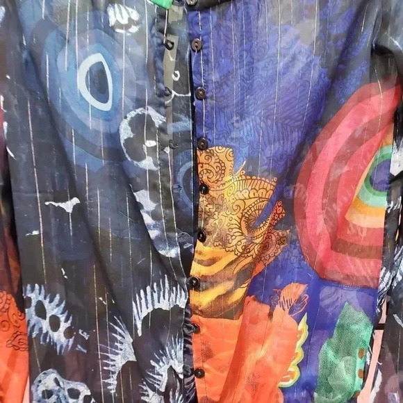 Desigual Colorful Floral Ruffle Hem Sheer Blouse - Picture 4 of 8